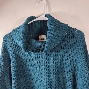 Billabong Teal Blue Sz Med‎ Chunky Knit Cowl Neck Sweater Cropped